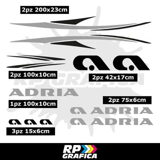 Kit Completo Adesivi Loghi Adria Camper Mod2 - Silver e Nero
