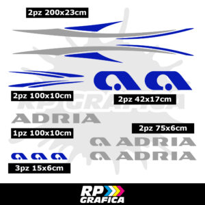 Kit Completo Adesivi Loghi Adria Camper Mod2 - Silver e Blu