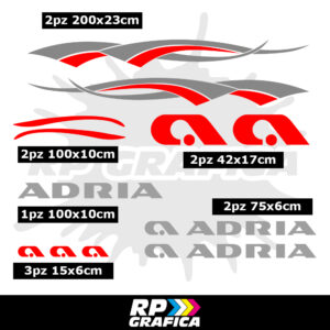 Kit Completo Adesivi Loghi Adria Camper Mod3 - Silver e Rosso