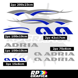Kit Completo Adesivi Loghi Adria Camper Mod3 - Silver e Blu