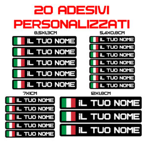 20 Etichette Adesive Personalizzate con Bandiera e Nome Stickers