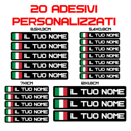 20 Etichette Adesive Personalizzate con Bandiera e Nome Stickers